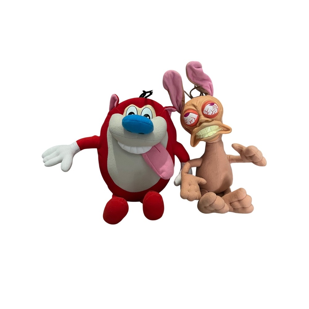 Vintage Nickelodeon Ren and Stimpy Plush Set Stuffed Animal Figures 90s Cartoon